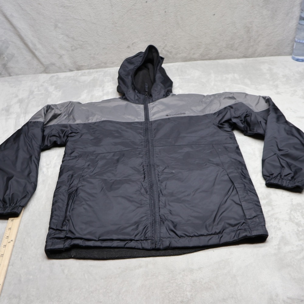 Columbia Jacket Youth 14/16 BLK Hooded Fleece Lined Full Zip Outdoor Hiking READ
